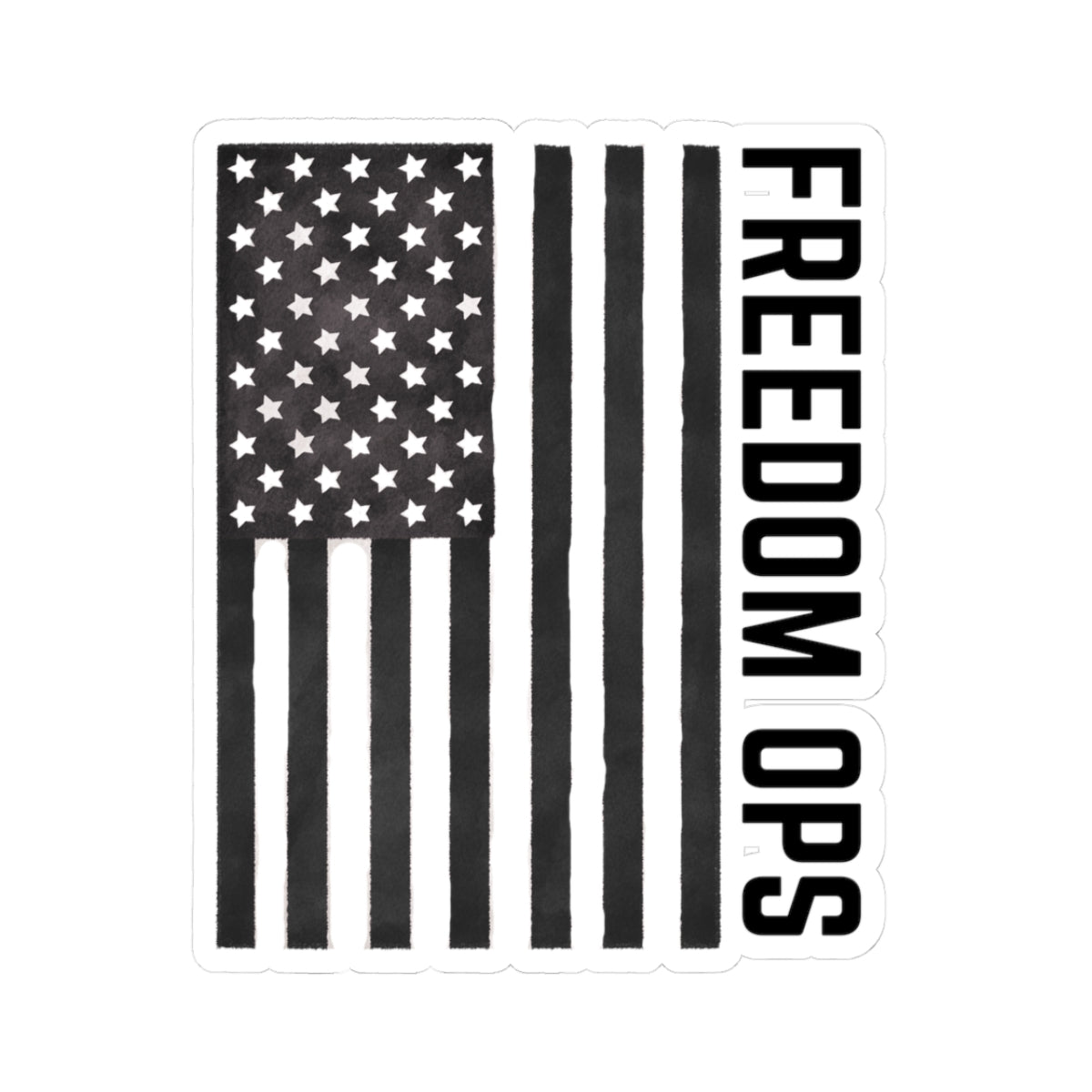 Freedom Ops Black & White American Flag Kiss-Cut Sticker