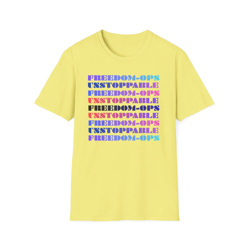 FREEDOM-OPS UNSTOPPABLE Retro Rainbow Text Tee