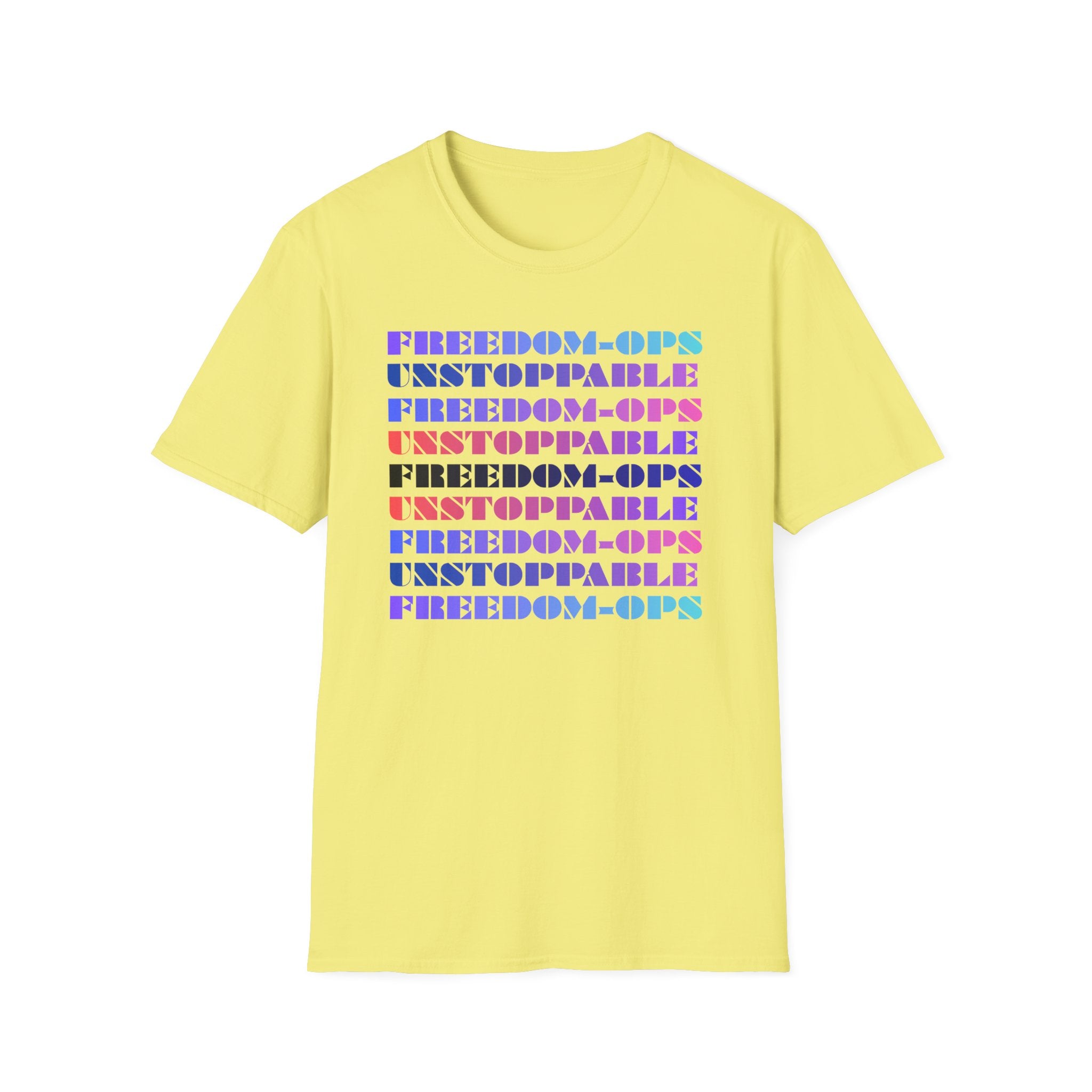 FREEDOM-OPS UNSTOPPABLE Retro Rainbow Text Tee