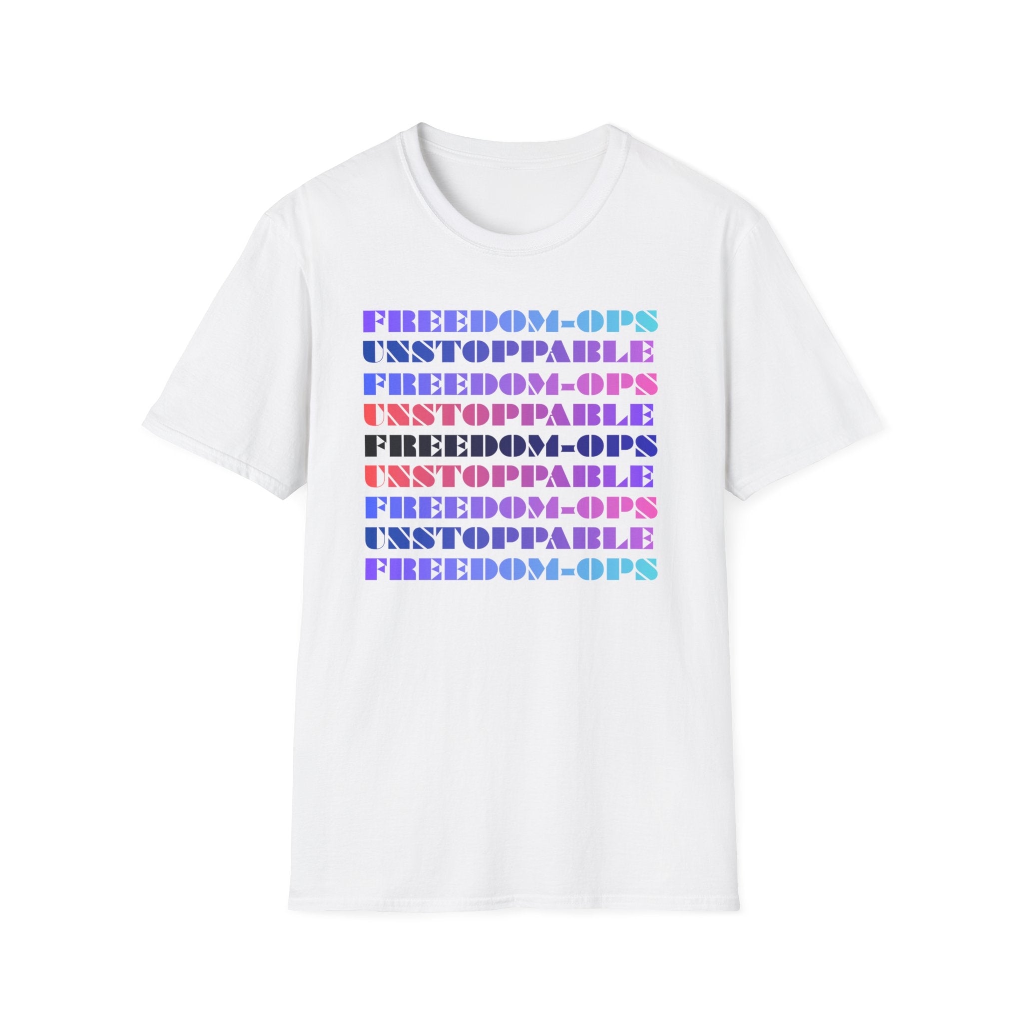 FREEDOM-OPS UNSTOPPABLE Retro Rainbow Text Tee