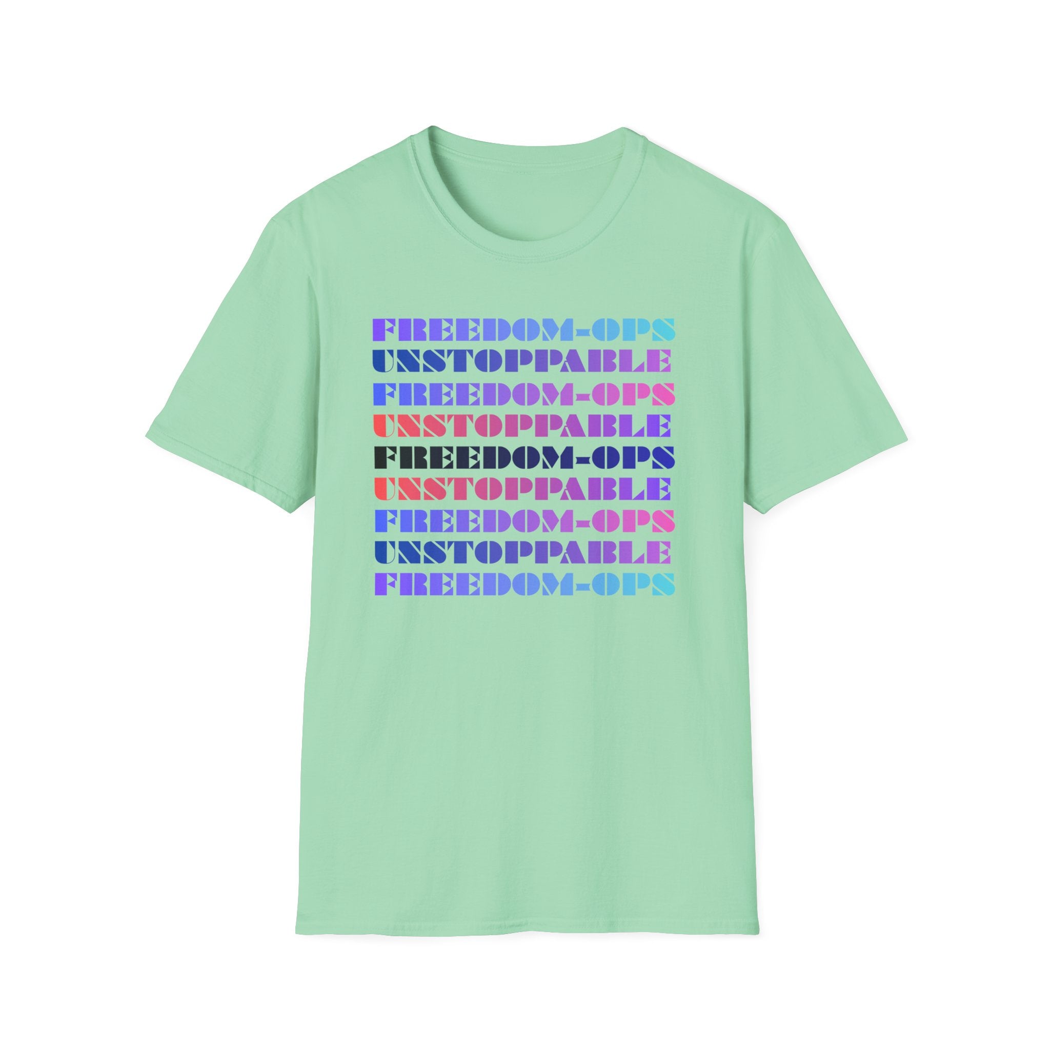 FREEDOM-OPS UNSTOPPABLE Retro Rainbow Text Tee