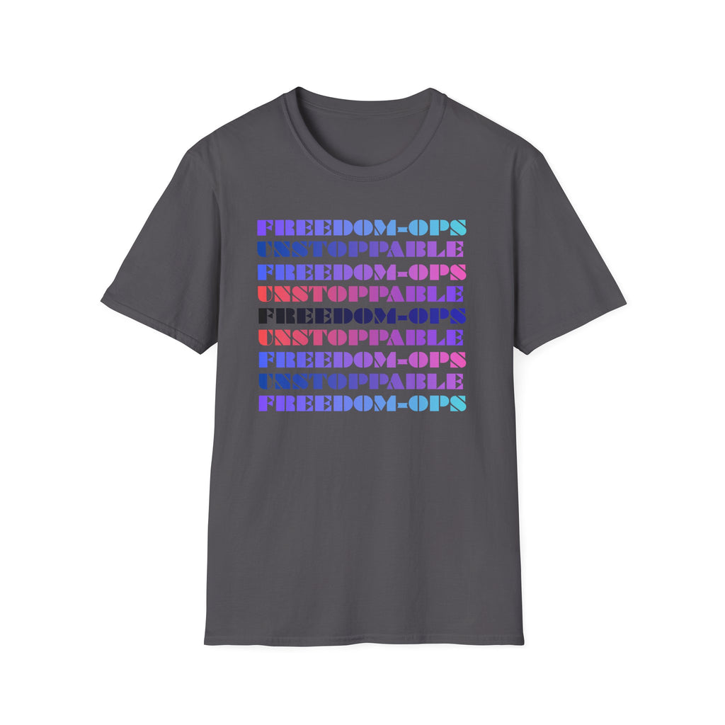 FREEDOM-OPS UNSTOPPABLE Retro Rainbow Text Tee