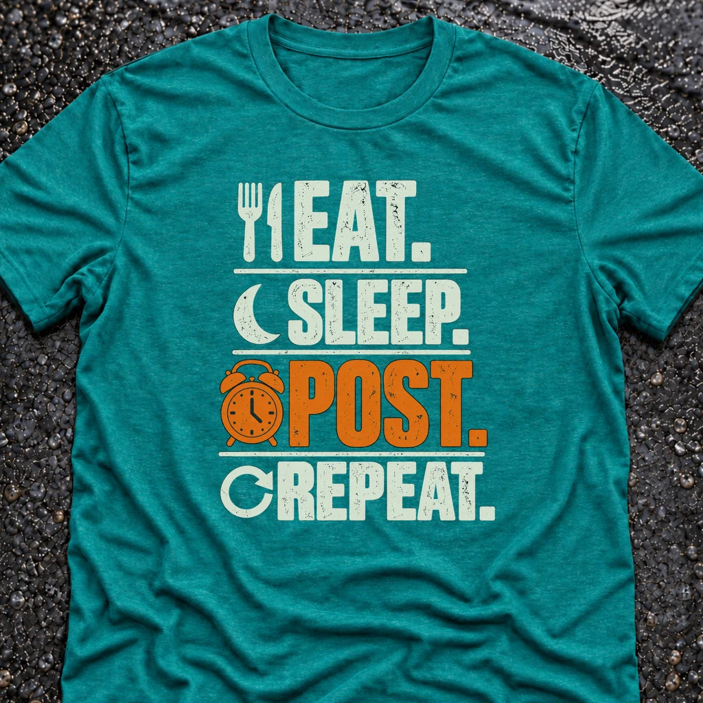 Freedom Ops Eat. Sleep. Post. Repeat. T-shirt in vintage turquoise