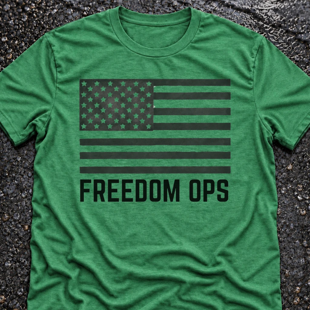 Freedom Ops HORIZONTAL FLAG T-shirt in envy green