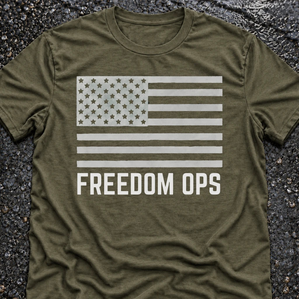 Freedom Ops HORIZONTAL FLAG T-shirt in military green