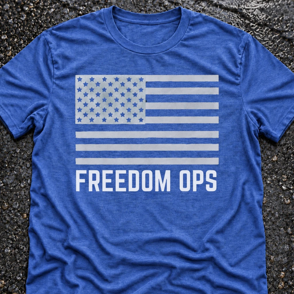 Freedom Ops HORIZONTAL FLAG T-shirt in vintage royal