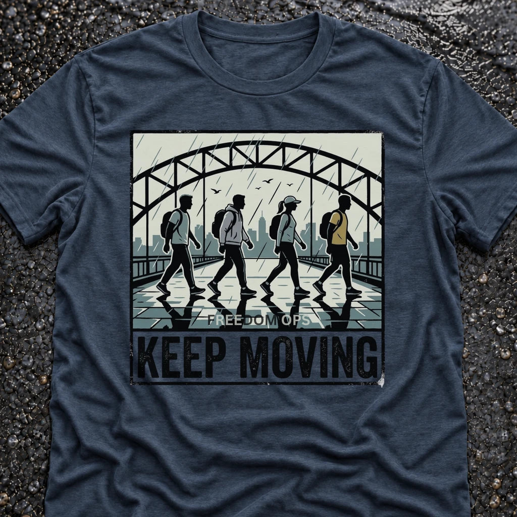 Freedom Ops KEEP MOVING BRIDGE T-shirt in indigo