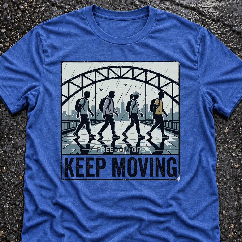 Freedom Ops KEEP MOVING BRIDGE T-shirt in vintage royal