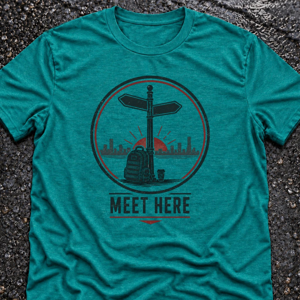 Freedom Ops MEET HERE T-shirt in vintage turquoise