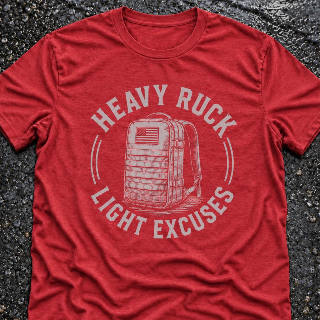 Freedom Ops HEAVY RUCK LIGHT EXCUSES T-shirt in vintage red