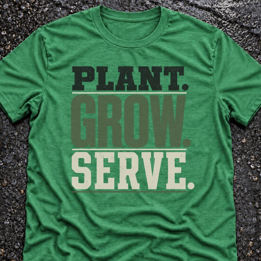 Freedom Ops Plant. Grow. Serve. T-shirt in envy green