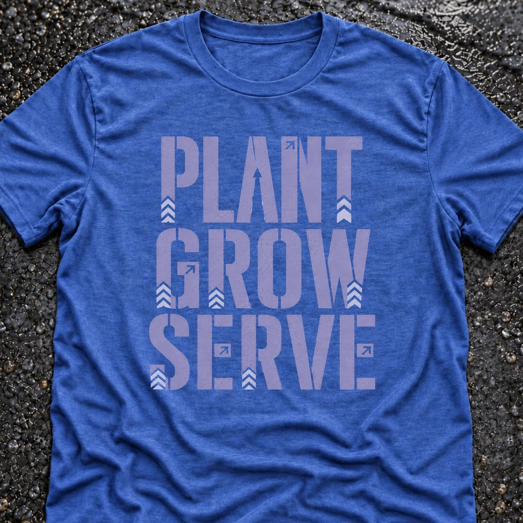 Freedom Ops Plant. Grow. Serve. T-shirt in vintage royal