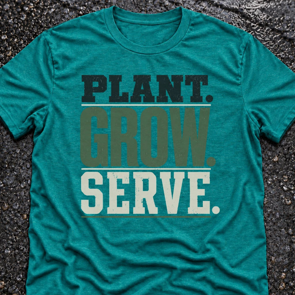 Freedom Ops Plant. Grow. Serve. T-shirt in vintage turquoise