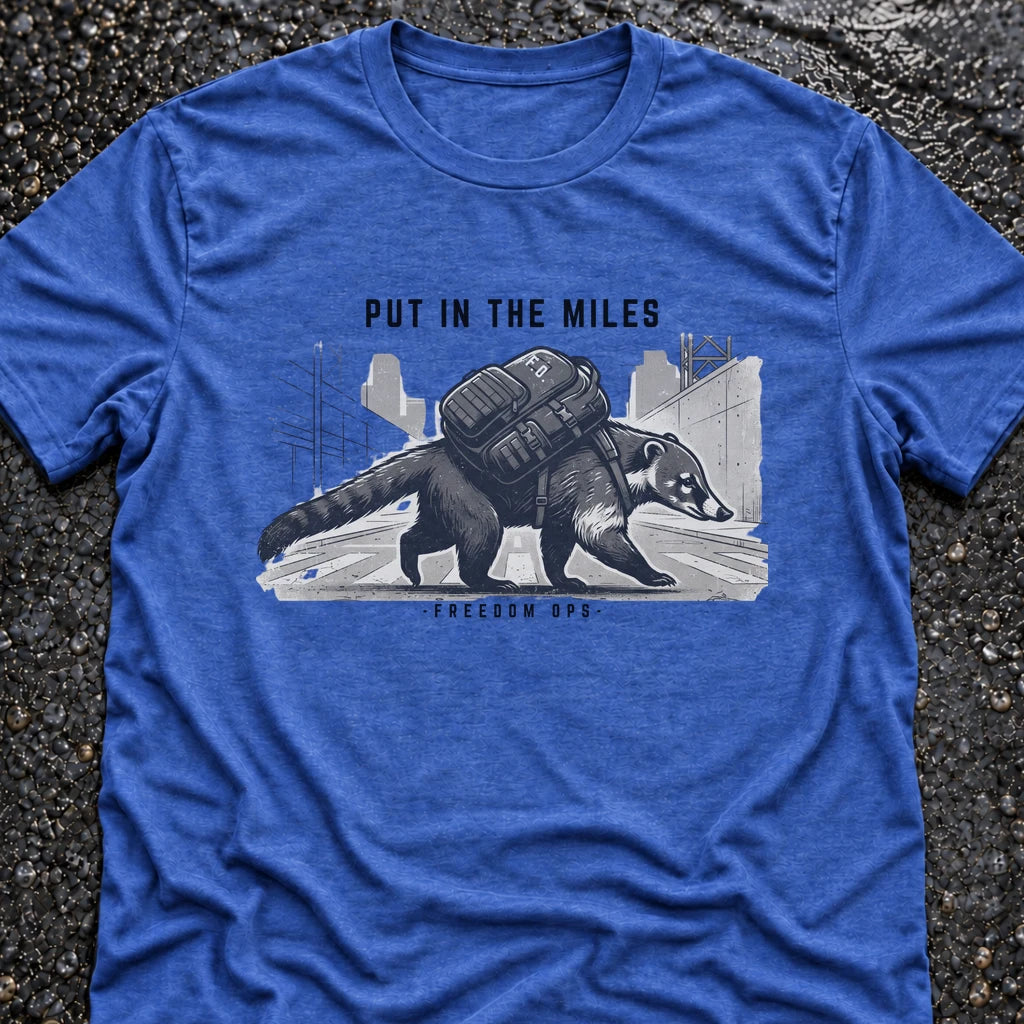 Freedom Ops COATI PUT IN THE MILES T-shirt in vintage royal