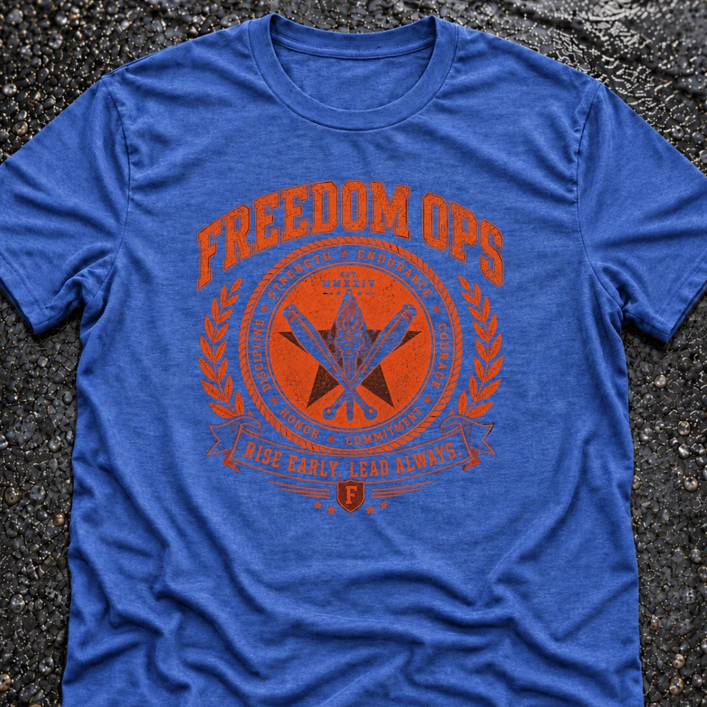 Freedom Ops RISE EARLY T-shirt in vintage royal