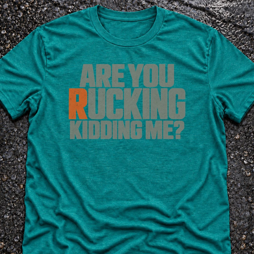 Freedom Ops RUCKING KIDDING ME? T-shirt in vintage turquoise