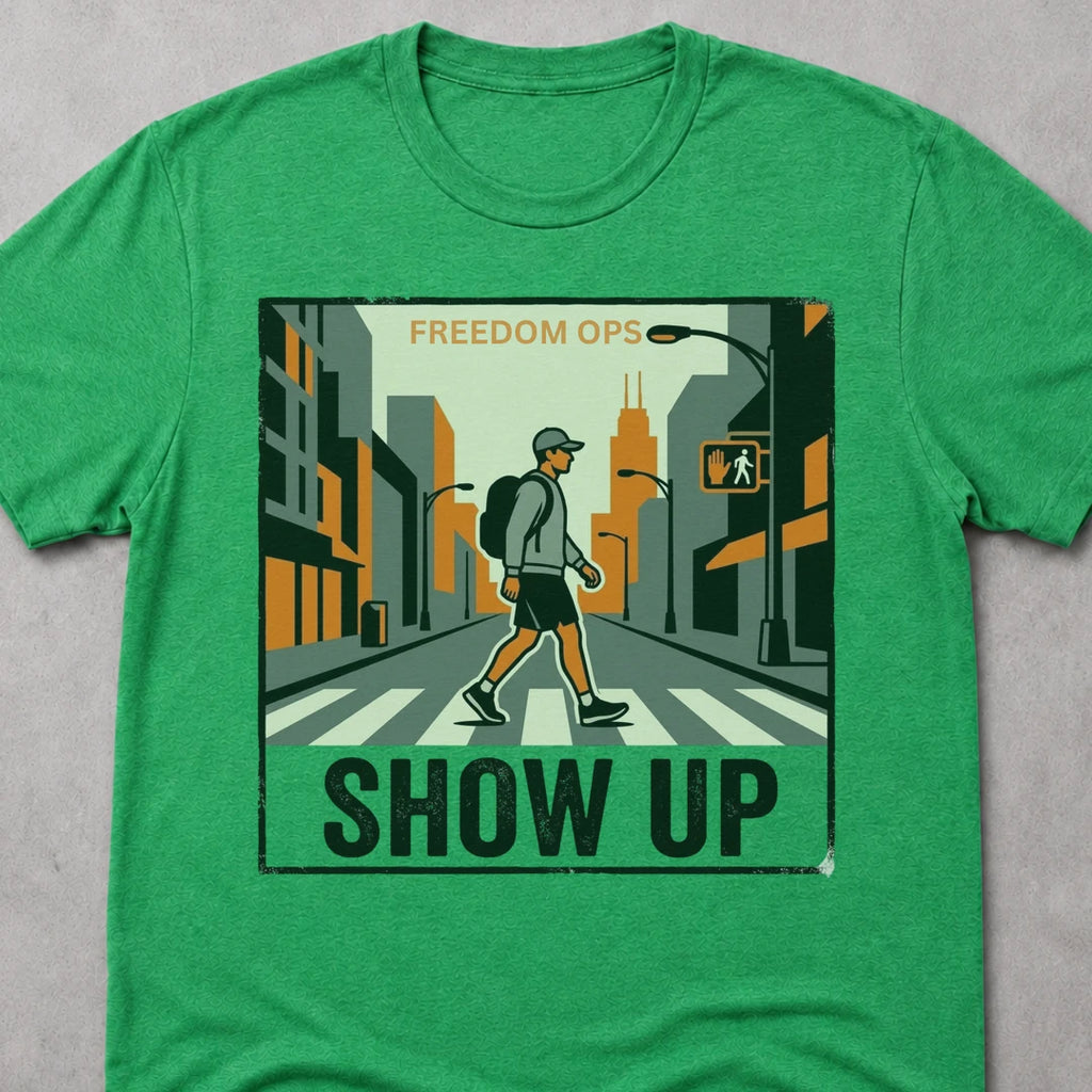 Freedom Ops SHOW UP ALONE T-shirt in envy green