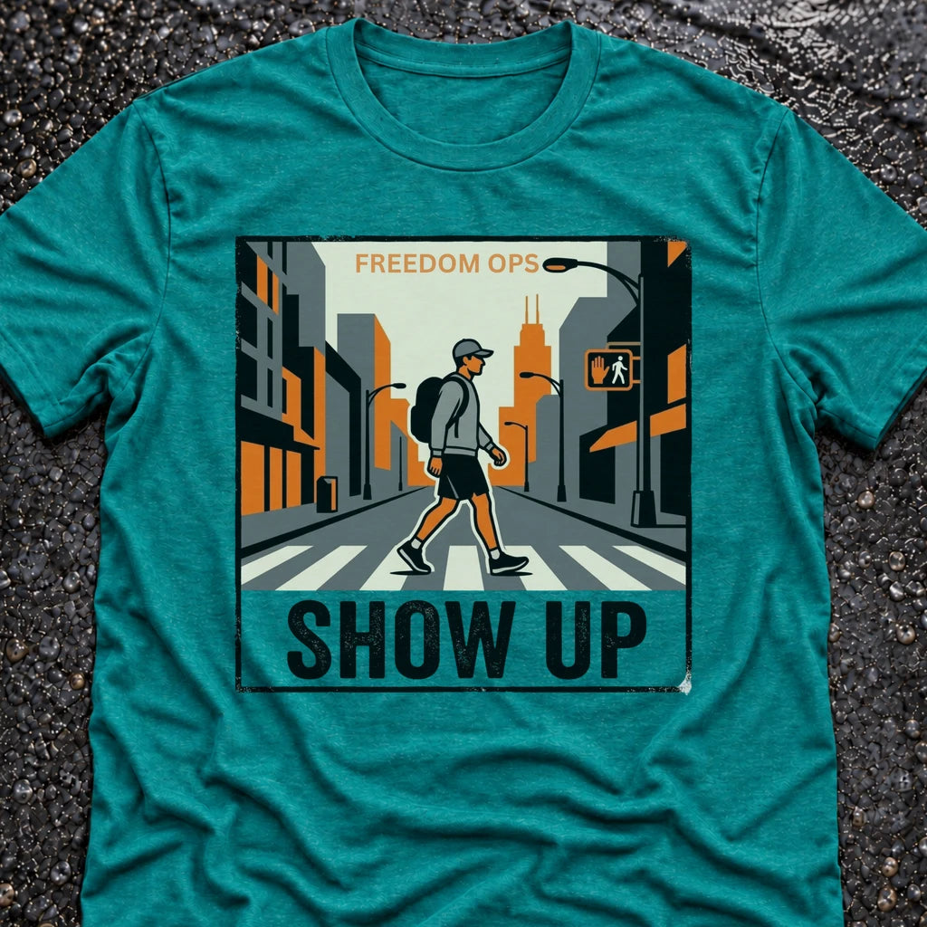 Freedom Ops SHOW UP ALONE T-shirt in vintage turquoise