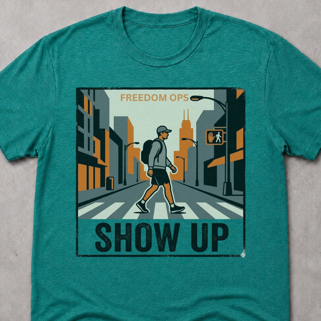 Freedom Ops SHOW UP ALONE T-shirt in vintage turquoise