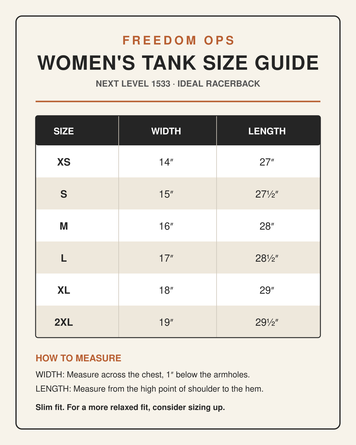 Next Level 1533 women's ideal racerback tank size guide