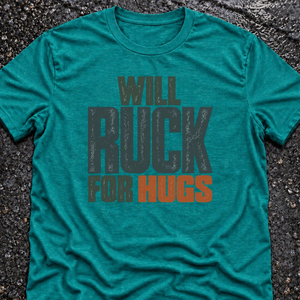Freedom Ops WILL RUCK FOR HUGS T-shirt in vintage turquoise
